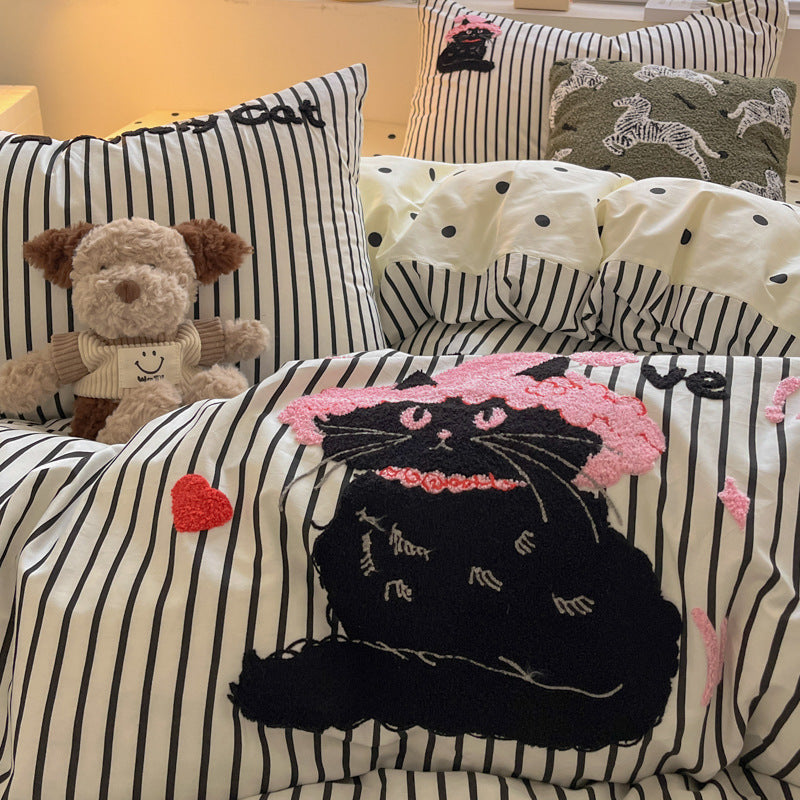 Cotton Towel Embroidery Four-piece Set Bed Sheet Fitted Sheet Thickened