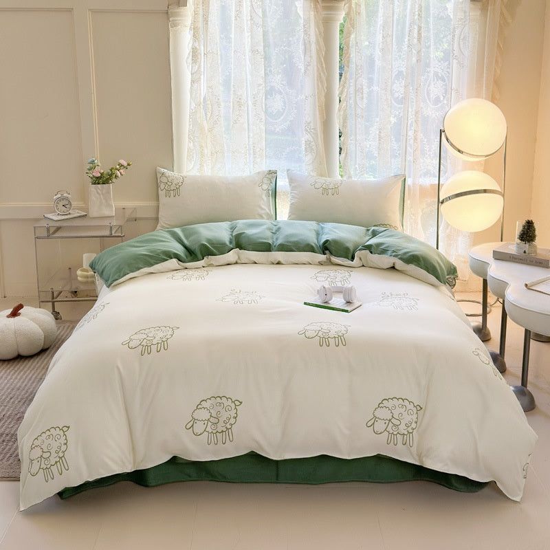 Cartoon Four-Piece Set Fresh Autumn and Winter Single Student Dormitory Bedding Sheet Three-Piece Set Single Quilt Cover