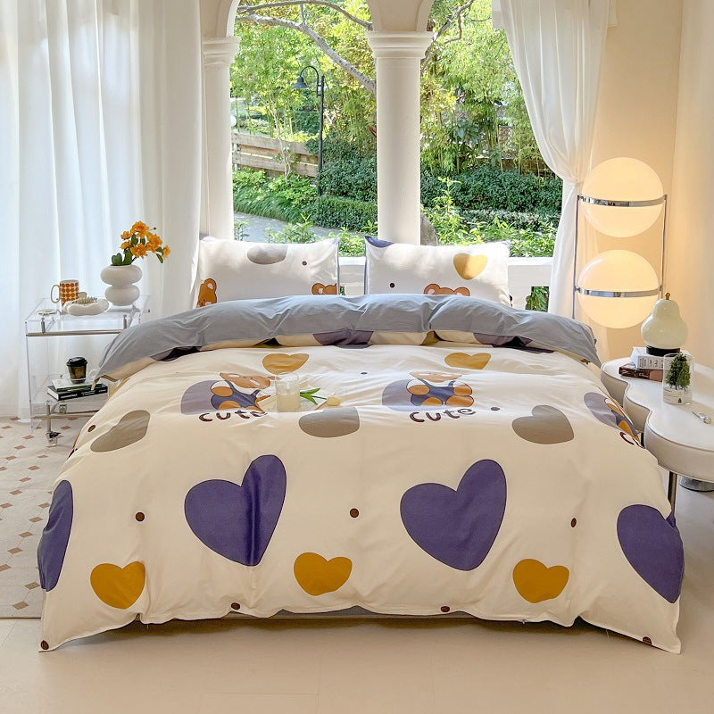 Cartoon Four-Piece Set Fresh Autumn and Winter Single Student Dormitory Bedding Sheet Three-Piece Set Single Quilt Cover