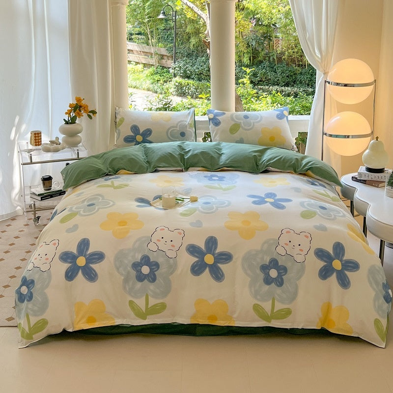 Cartoon Four-Piece Set Fresh Autumn and Winter Single Student Dormitory Bedding Sheet Three-Piece Set Single Quilt Cover