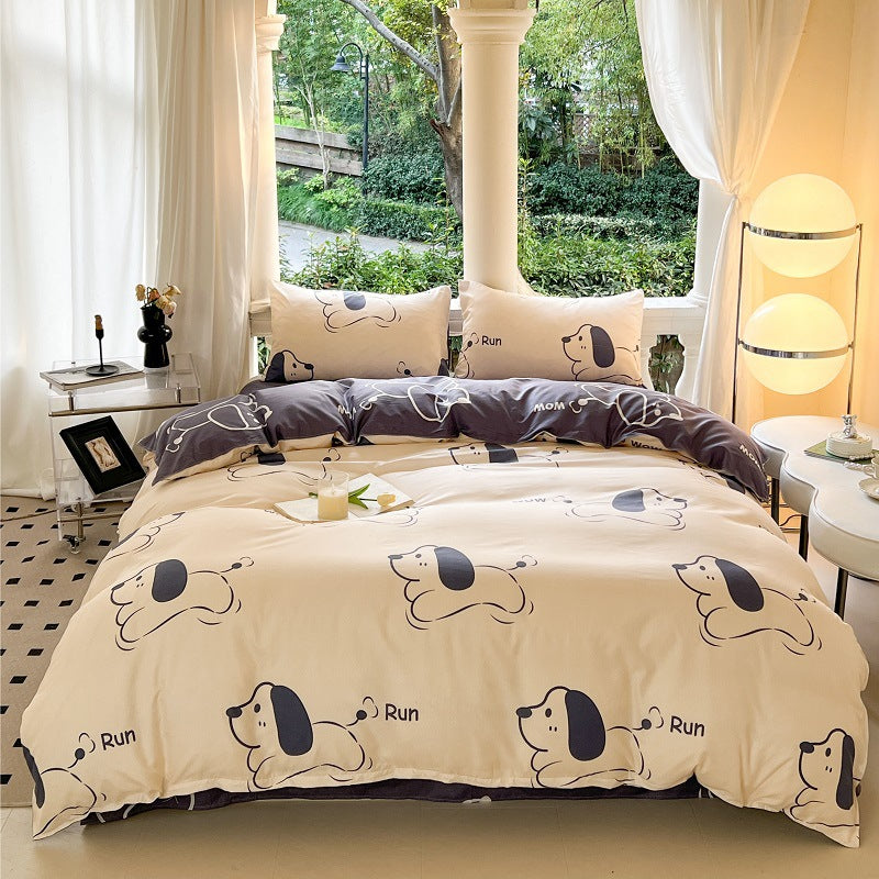 Cartoon Four-Piece Set Fresh Autumn and Winter Single Student Dormitory Bedding Sheet Three-Piece Set Single Quilt Cover