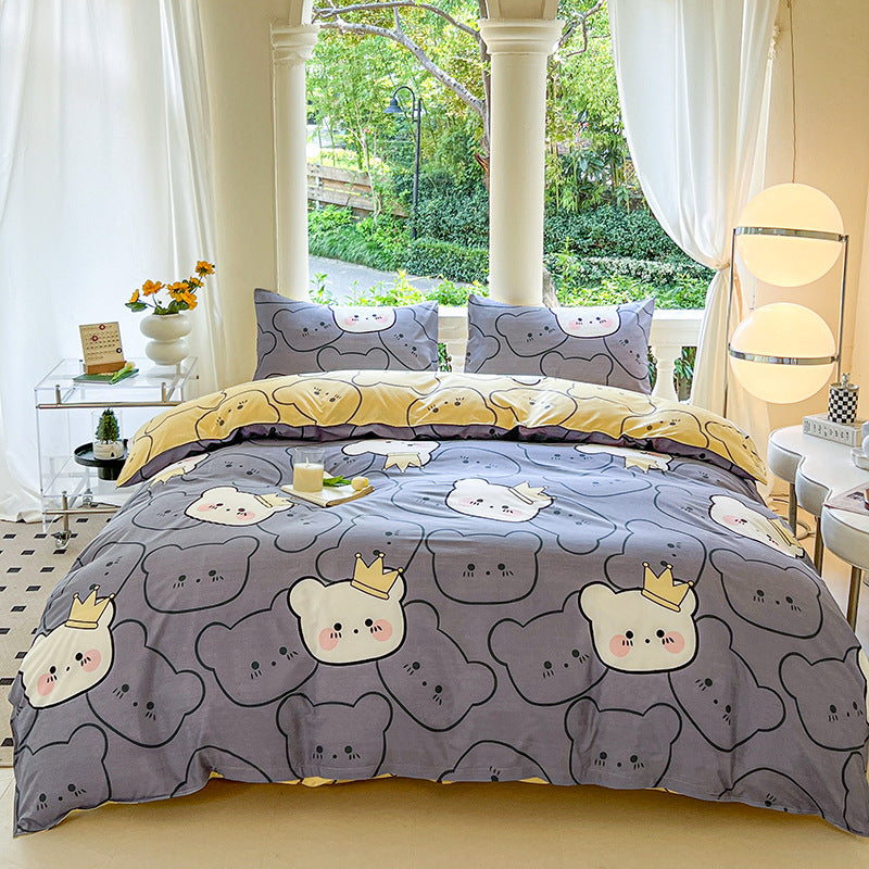 Cartoon Four-Piece Set Fresh Autumn and Winter Single Student Dormitory Bedding Sheet Three-Piece Set Single Quilt Cover