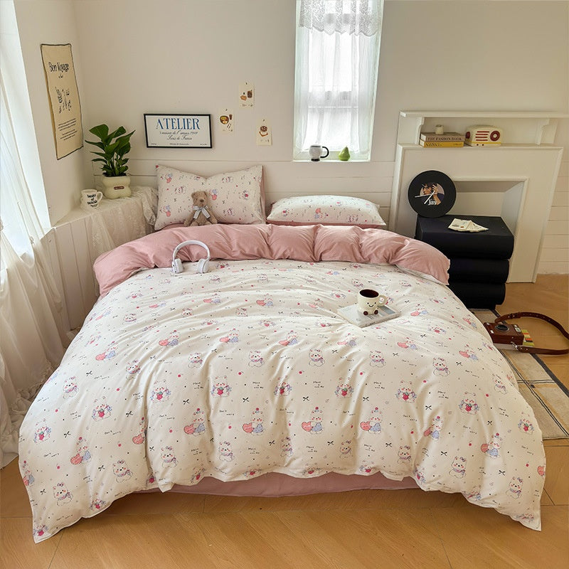 Cartoon Four-Piece Set Fresh Autumn and Winter Single Student Dormitory Bedding Sheet Three-Piece Set Single Quilt Cover