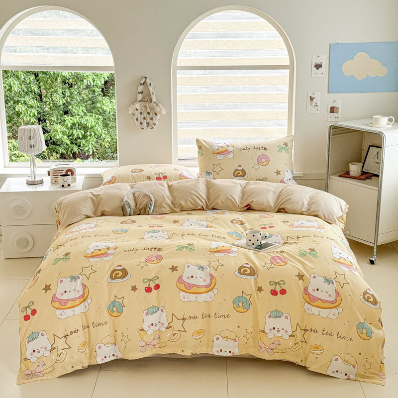 Cartoon Four-Piece Set Fresh Autumn and Winter Single Student Dormitory Bedding Sheet Three-Piece Set Single Quilt Cover