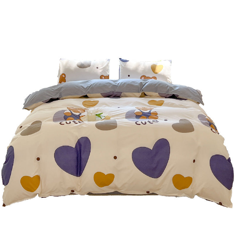 Cartoon Four-Piece Set Fresh Autumn and Winter Single Student Dormitory Bedding Sheet Three-Piece Set Single Quilt Cover