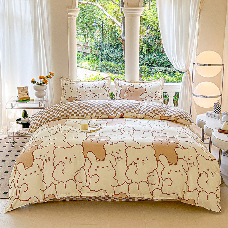 Cartoon Four-Piece Set Fresh Autumn and Winter Single Student Dormitory Bedding Sheet Three-Piece Set Single Quilt Cover