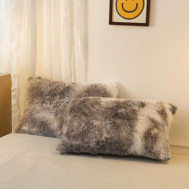 Gradient Color Plush Shaggy Ultra Soft Bedding Sets 4Pcs Twin Double Queen King(1Faux Fur Duvet Cover +1Bed Sheet+2Pillowcases)